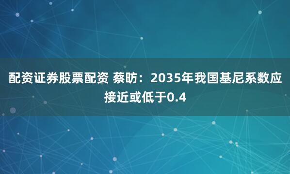 配资证券股票配资 蔡昉：2035年我国基尼系数应接近或低于0.4
