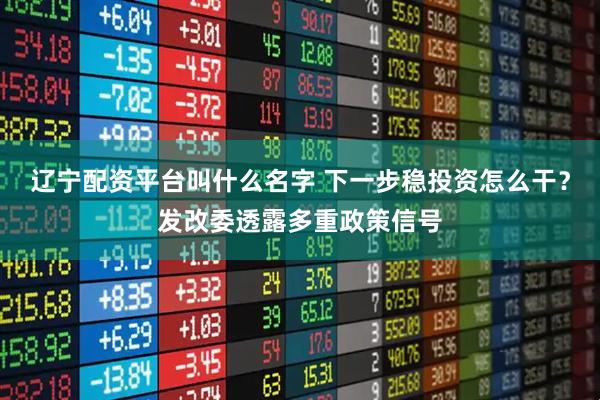 辽宁配资平台叫什么名字 下一步稳投资怎么干？发改委透露多重政策信号